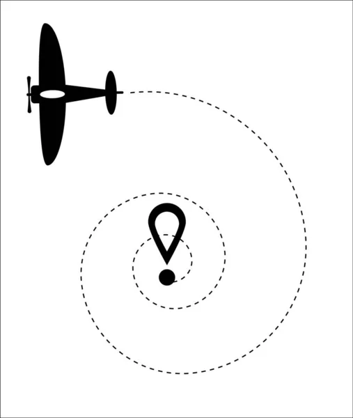 Векторная иконка маршрута полета самолета с точкой старта и линией тире — стоковый вектор
