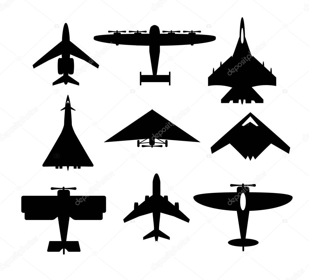 vector airplane icons passenger plane, fighter plane and screw Airplane vector icon of air plane .