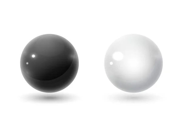 透明な背景にグレアと影を持つ黒と白の球。透明な背景に球をセット. — ストックベクタ