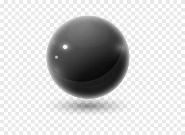 Esfera negra con reflejos y sombra sobre fondo transparente — Vector de stock