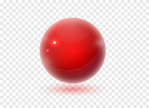 Red sphere with shadow on transparent background. Red ord. Glass rad sphere. Transparent vector ball — Stock Vector