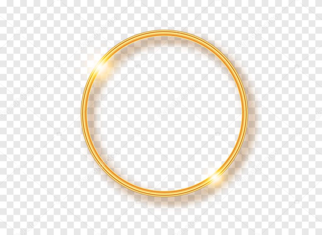 Golden round frame with shadows isolated on transparent background.