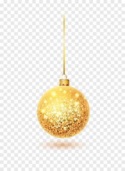 Gouden glitter kerstbal opknoping. Kerstbal decoratie elementen. Object isoleerde een achtergrond met transparantie-effect. — Stockvector