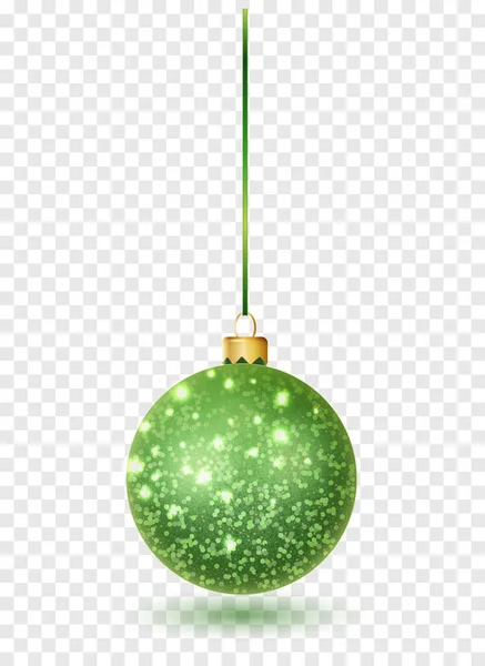 Green glitter christmas ball hanging. Christmas bauble decoration elements. Object isolated a background with transparency effect. — Stock Vector