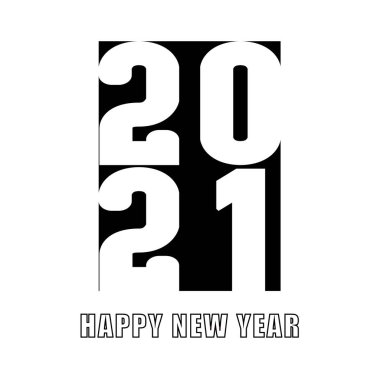 Mutlu yıllar 2021 logo tasarımı. Kapak, 2021 iş günlüğü. Broşür tasarım şablonu, kart, afiş. Vektör çizimi. Beyaz arkaplanda izole