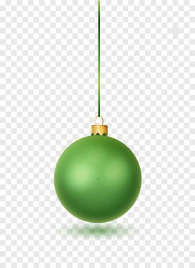 Yeşil, kurdeleli ve fiyonklu Noel balosu. Gerçekçi izole vektör. Yeni yıl oyuncak dekorasyonu. Tatil dekorasyon ögesi