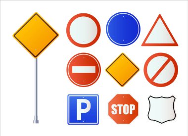 Yol işaretleri. Beyaz arkaplanda yol işaretleri.