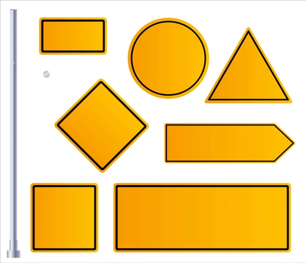 옐로우 로드 사인 설정. 하얀 배경에 있는 노란 도로 표지판. — 스톡 벡터