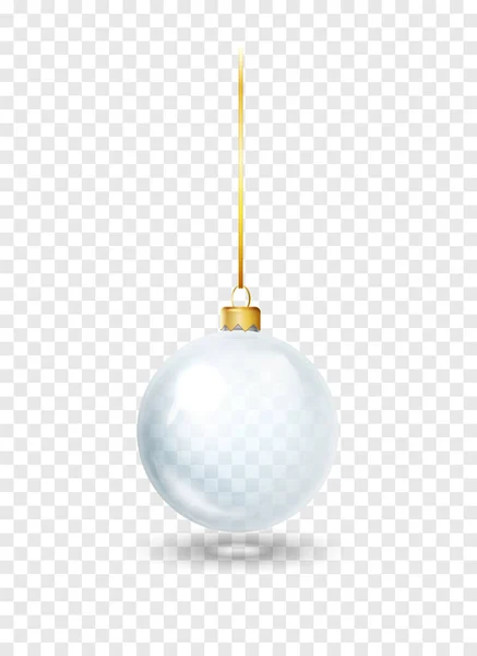 透明な背景にガラスクリスマスのおもちゃ。クリスマスボールは金のひもでぶら下がっている。光沢のあるおもちゃのテンプレート。ベクトルガラスxmasバブルテンプレート。隔離された物 — ストックベクタ