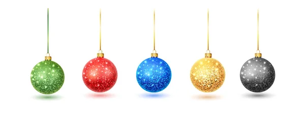 Conjunto de bola de Natal brilhante. Pendurado Natal bugigangas isolado no fundo brancodon fundo branco. Decorações de Natal — Vetor de Stock