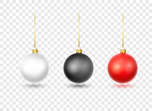 Świąteczna piłka gotowa. Czerwone, czarne, białe bombki świąteczne odizolowane na białym tle. Dekoracje świąteczne — Wektor stockowy
