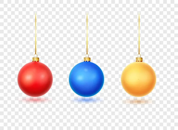 Ensemble de boules de Noël. Boules de Noël rouges, bleues et dorées isolées sur fond blanc. Décorations de Noël — Image vectorielle