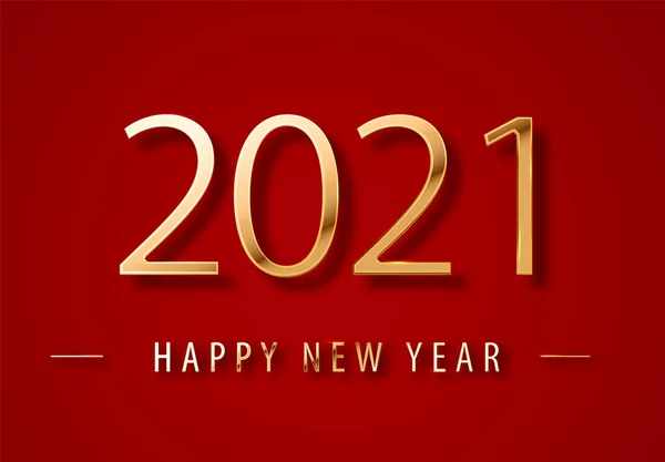 2021 년 새해 복 많이 받으세요. 골드 넘버 (Gold Numbers) 는 빨간 배경의 인사 카드의 디자인이다. Happy New Year Banner with 2021 Numbers on Luxury red Background. 벡터 일러스트. — 스톡 벡터