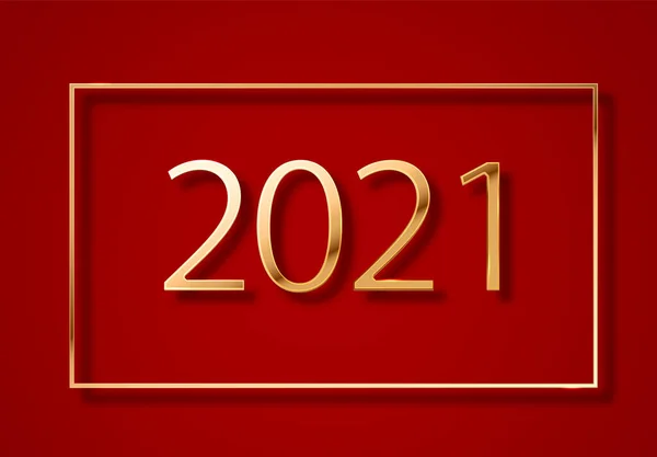 Реалистичные 2021 золотые цифры на красном фоне. Векторная иллюстрация праздника. С Новым 2021 годом — стоковый вектор