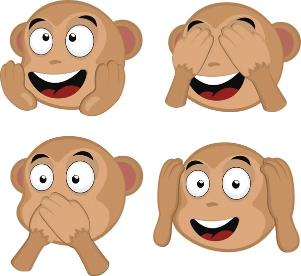 Ilustración Vectorial Del Emoticono Mono Varias Expresiones —  Fotos de Stock