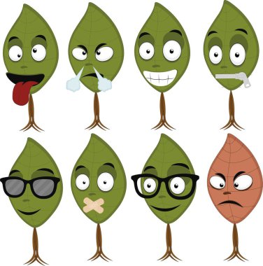 Çeşitli ifadelerde bir karikatür bitkisinin vektör çizimi