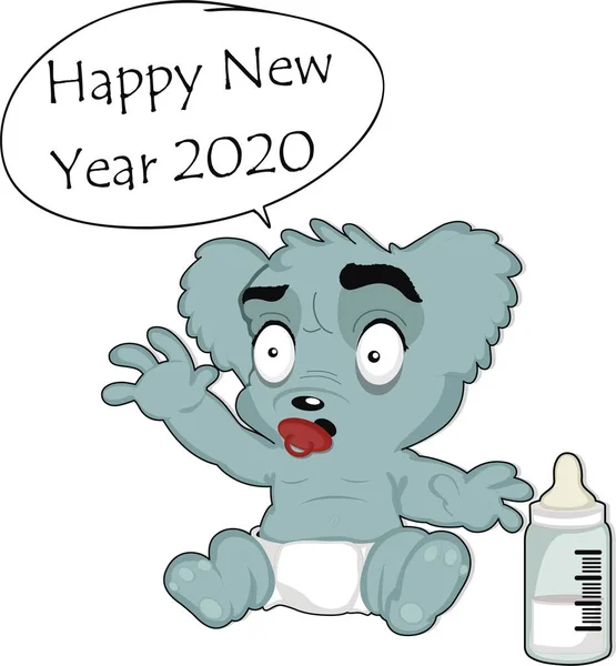 vector illustration of an animal baby cartoon, wishing a happy new year