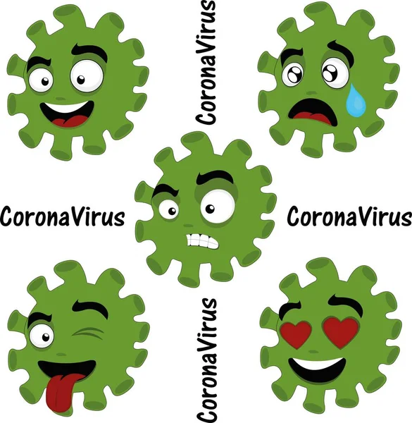 Vector Illustratie Van Een Cartoon Coronavirus Bacteriën Verschillende Uitdrukkingen — Stockvector