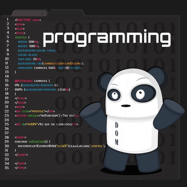 Illustration Vectorielle Éditeur Code Programmation Avec Panda Comme Animal Compagnie — Image vectorielle