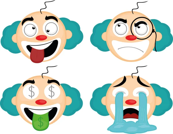 Vector Illustration Expressions Clown Cartoon — Stock Vector