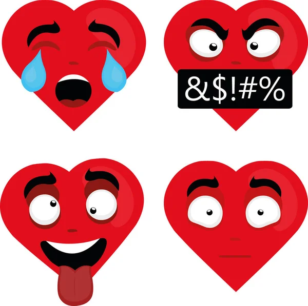 Ilustração Vetorial Expressões Coração Desenho Animado —  Vetores de Stock