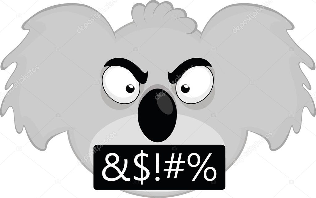 Vector illustration of the face of an angry cartoon koala
