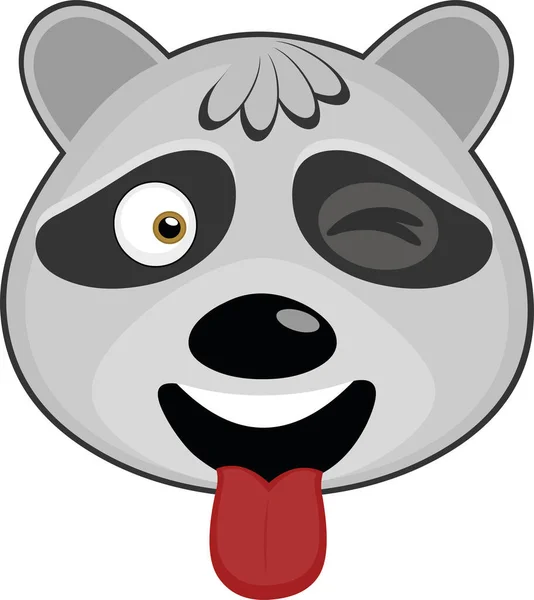 Vector Illustration Face Raccoon Cartoon Winking Sticking Out His Tongue — Stock Vector