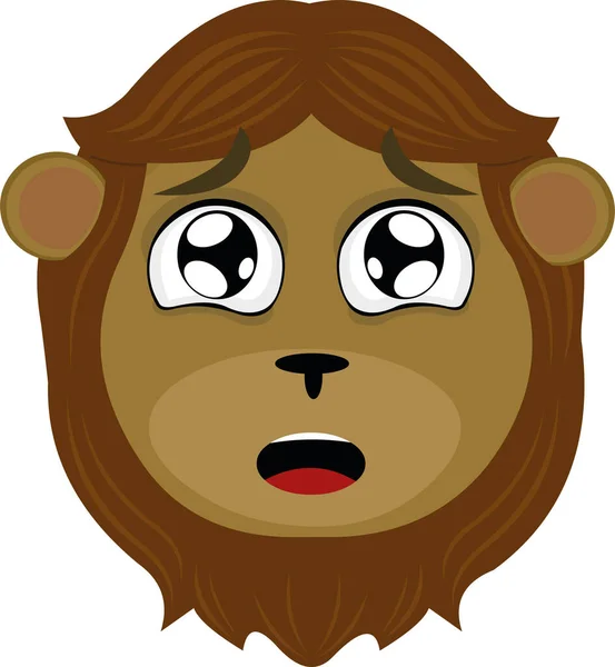 Illustration Vectorielle Visage Lion Dessin Animé Avec Ses Yeux Surpris — Image vectorielle