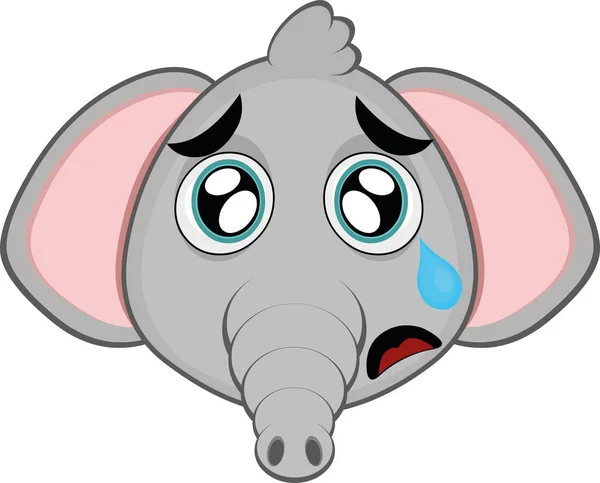 Vector Illustration Face Cute Cartoon Elephant Sad Expression — Stock Vector