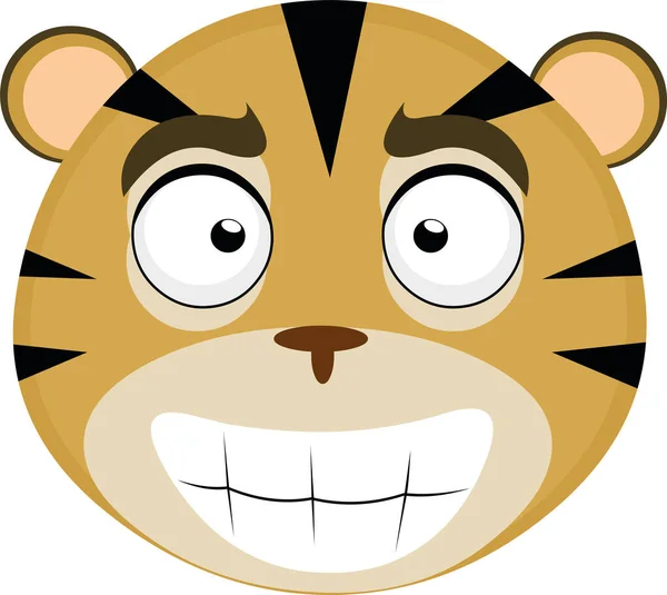 Ilustración Vectorial Cara Una Divertida Caricatura Tigre — Vector de stock