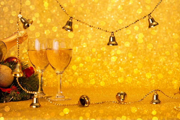 New Year\'s celebration with wine and glasses