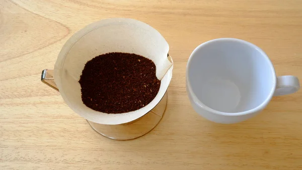 Ahşap Arka Planda Kahve Fincanı — Stok fotoğraf
