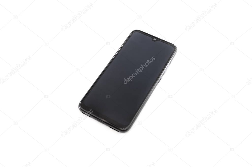 black smartphone isolated on a white background.