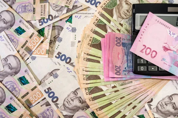 Українська Гривня Калькулятор Концепція Бізнесу Багато Грошей Походження Грошей — стокове фото