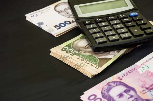 Oekraïense Hryvnia Rekenmachine Bedrijfsconcept Veel Geld Geld Achtergrond — Stockfoto