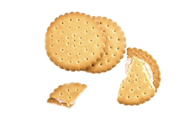 Cracker Sandwich Plakjes Cracker Een Witte Achtergrond Uitzicht Van Bovenaf — Stockfoto