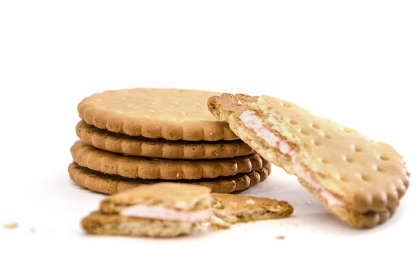 Galletas Sándwich Rebanadas Galleta Sobre Fondo Blanco Vista Desde Arriba — Foto de Stock