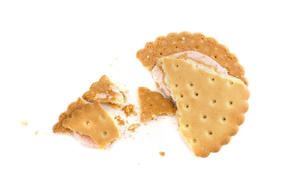 Cracker Sandwich Kruimels Een Witte Achtergrond Uitzicht Van Bovenaf — Stockfoto