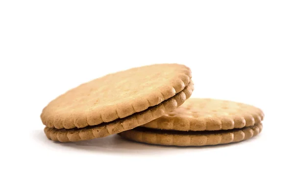 Twee Cracker Koekjes Geïsoleerd Een Witte Achtergrond Een Close Zijaanzicht — Stockfoto