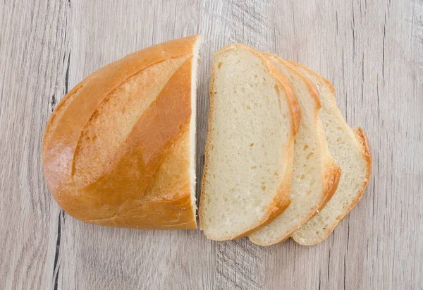 Lungo Pane Una Tavola Legno Delizioso Pane Ucraino Fette Pane — Foto Stock