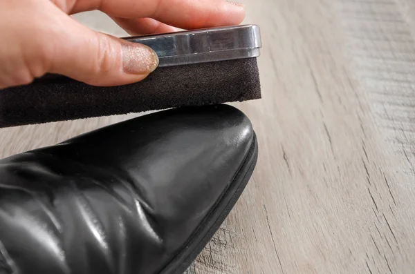 shoe care concept. Shoe cleaning. Close-up.