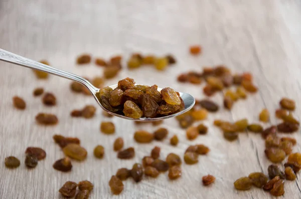 Spoon Raisins Background Raisins Close View — Stock Photo, Image