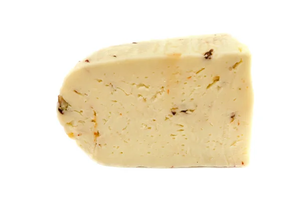 Stück Käse Mit Gewürzen Und Gemüse Isoliert Auf Weißem Hintergrund — Stockfoto