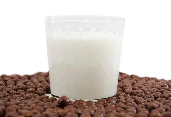 Glass Milk Chocolate Balls White Cereal — 스톡 사진