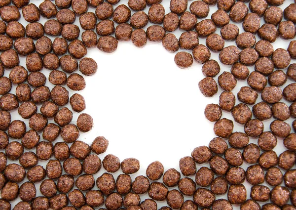 Schokoladenkugeln Auf Weißem Trockenem Frühstück Platz Für Text — Stockfoto