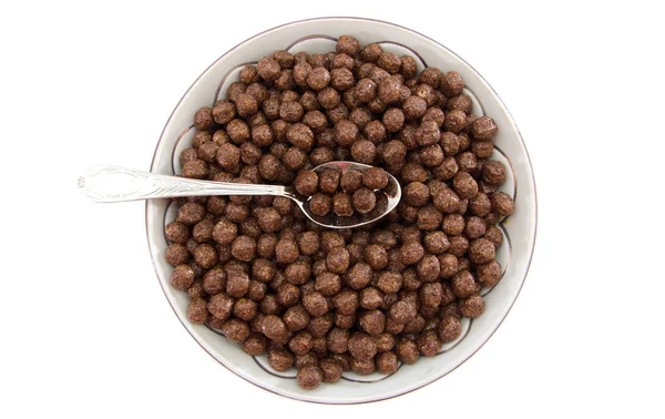 Dry Breakfast Plate White Background Chocolate Balls — Stock Photo, Image