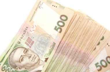 Beyaz arka planda 500 Hryvnia banknotu. Yakın plan..