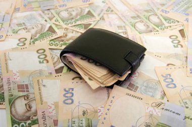 Para dolu siyah cüzdan Hryvnias 'da yatıyor..