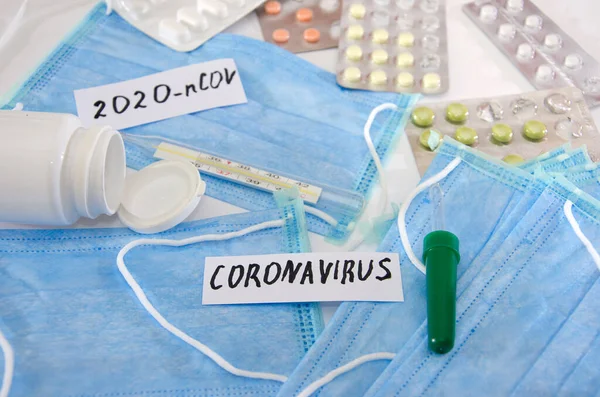 Novel Coronavirus 2019 Ncov Inscripción Médica Máscara Protectora Coronavirus Brote —  Fotos de Stock