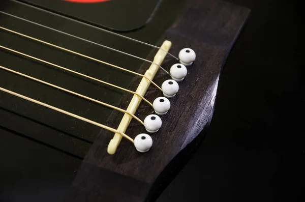 Cuerdas Guitarra Negra Primer Plano —  Fotos de Stock